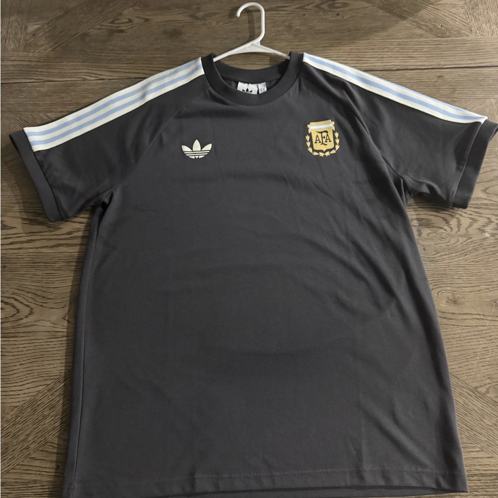 Adidas Kids Charcoal Jersey with Light Blue Stripes